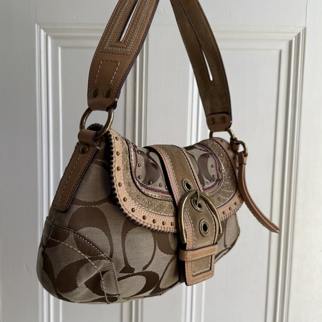 Coach Signature Soho Studded Beige Shoulder Bag
