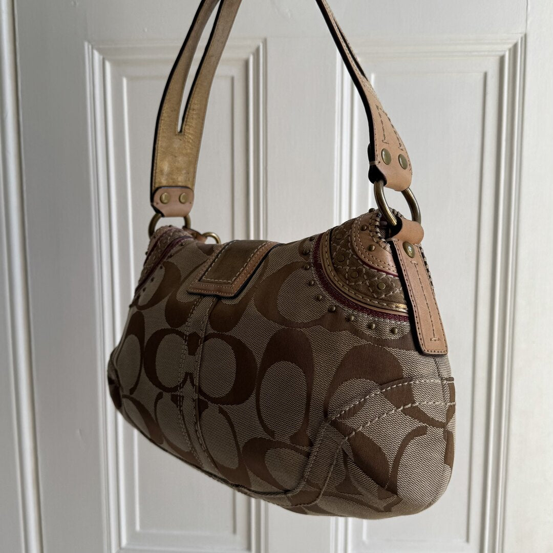 Coach Signature Soho Studded Beige Shoulder Bag
