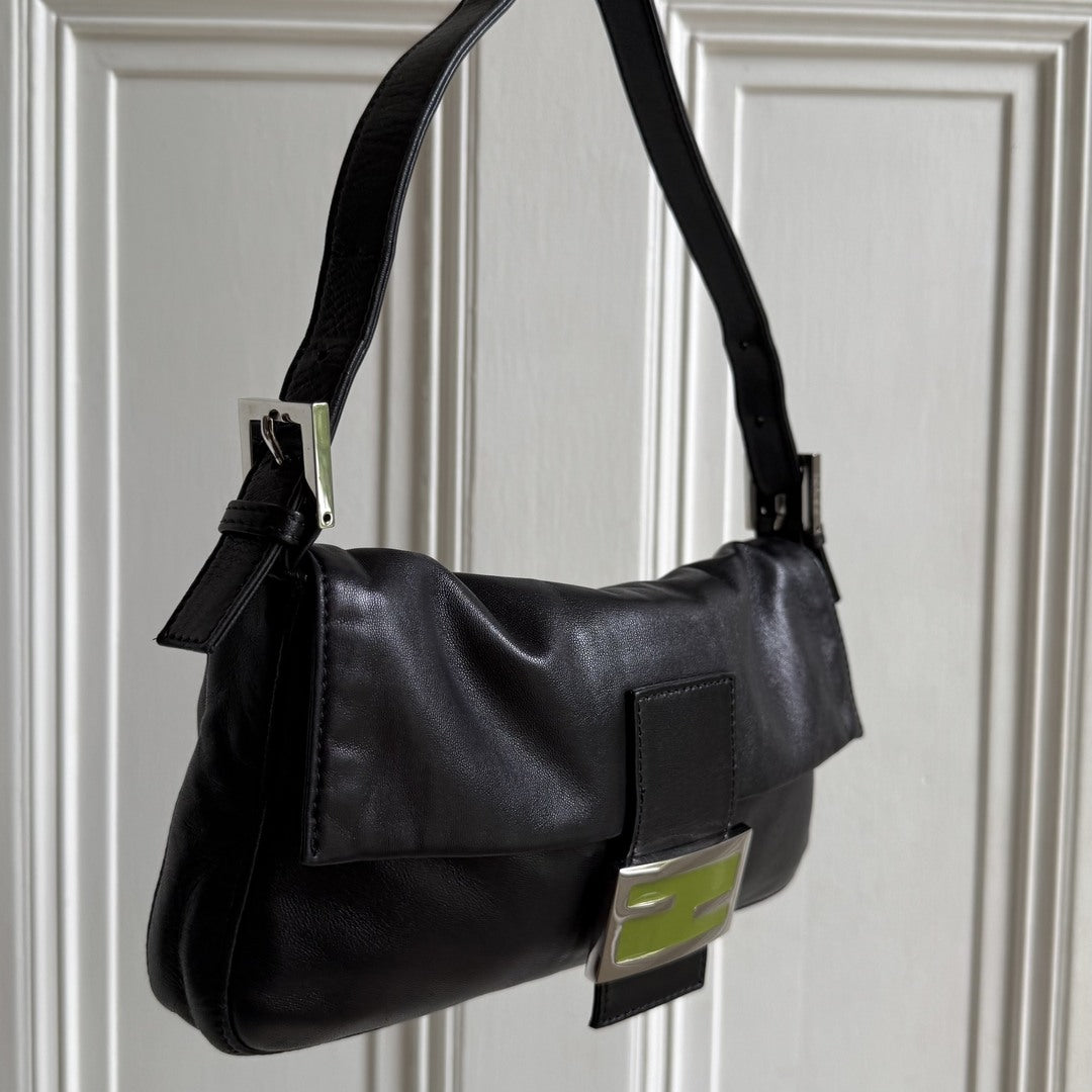Fendi Mamma Baguette Black Leather Shoulder Bag