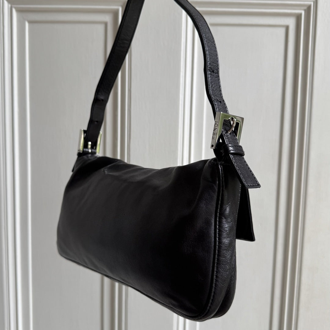 Fendi Mamma Baguette Black Leather Shoulder Bag