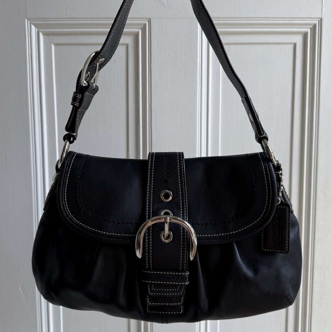 Coach Hobo Buckle Leather Black Shoulder Bag