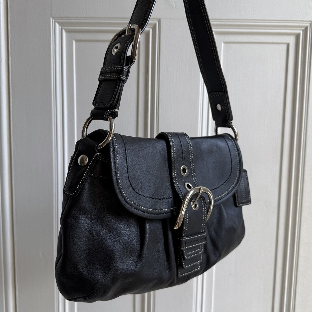 Coach Hobo Buckle Leather Black Shoulder Bag