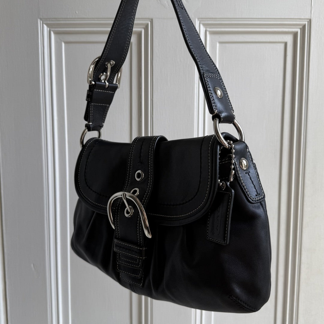 Coach Hobo Buckle Leather Black Shoulder Bag