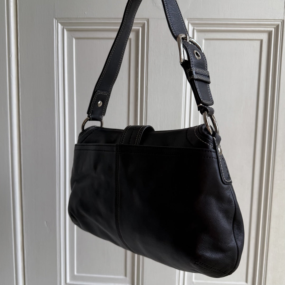 Coach Hobo Buckle Leather Black Shoulder Bag