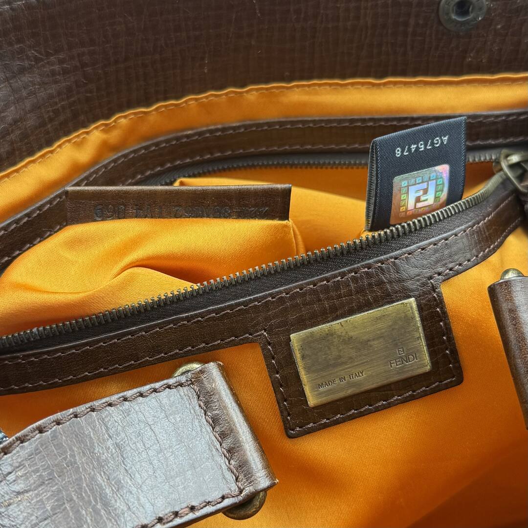 Fendi Blue Denim Du Jour Leather Brown Shoulder Bag