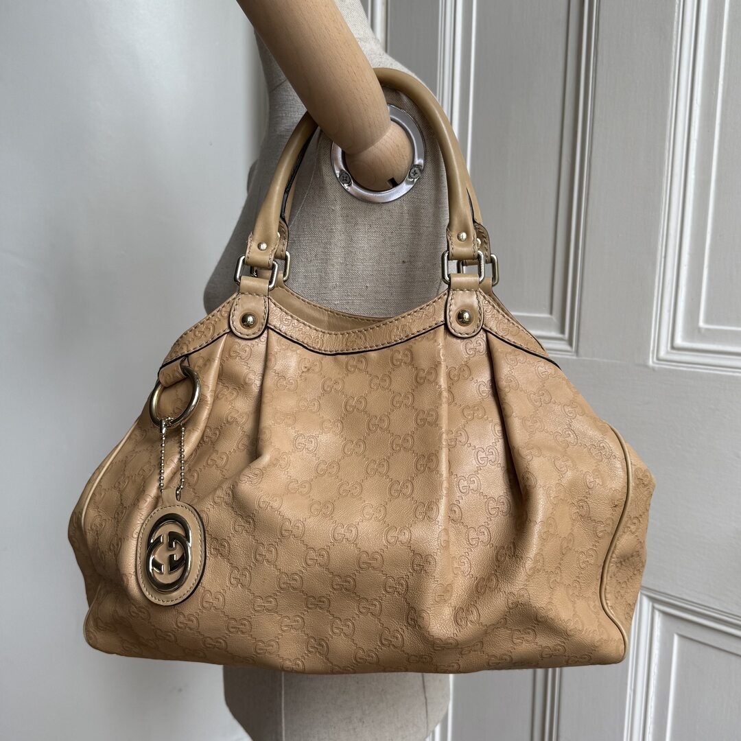 Gucci Guccissima Sukey Leather Beige Tote Bag