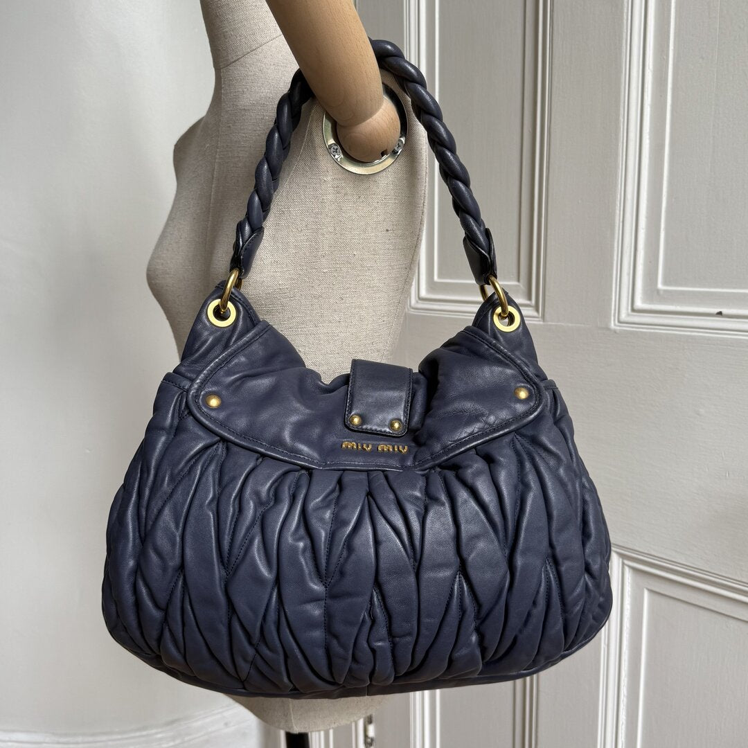 Miu Miu Matelasse Leather Navy Blue Shoulder Bag