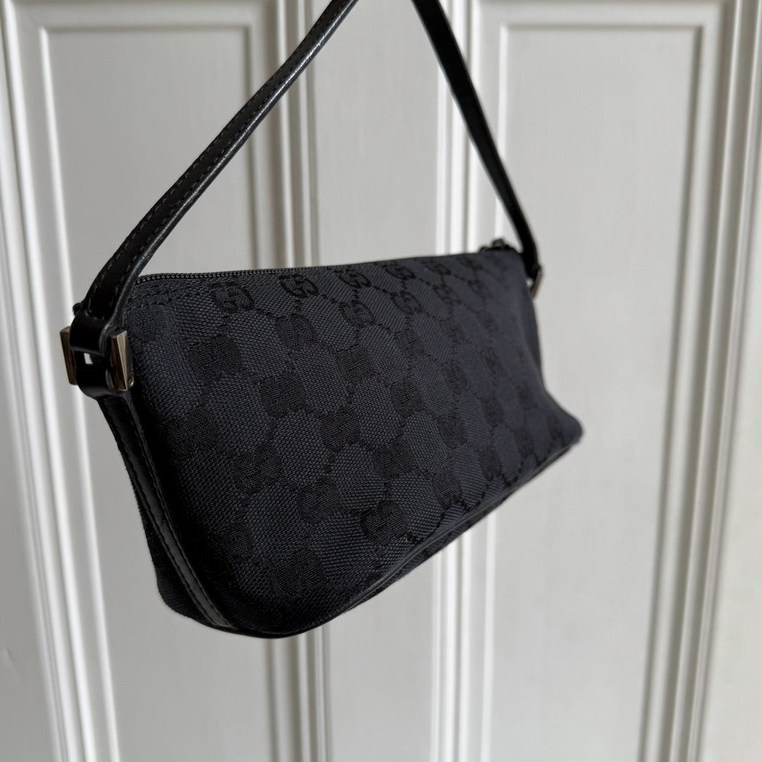 Gucci GG Monogram Black Boat Pochette Handbag