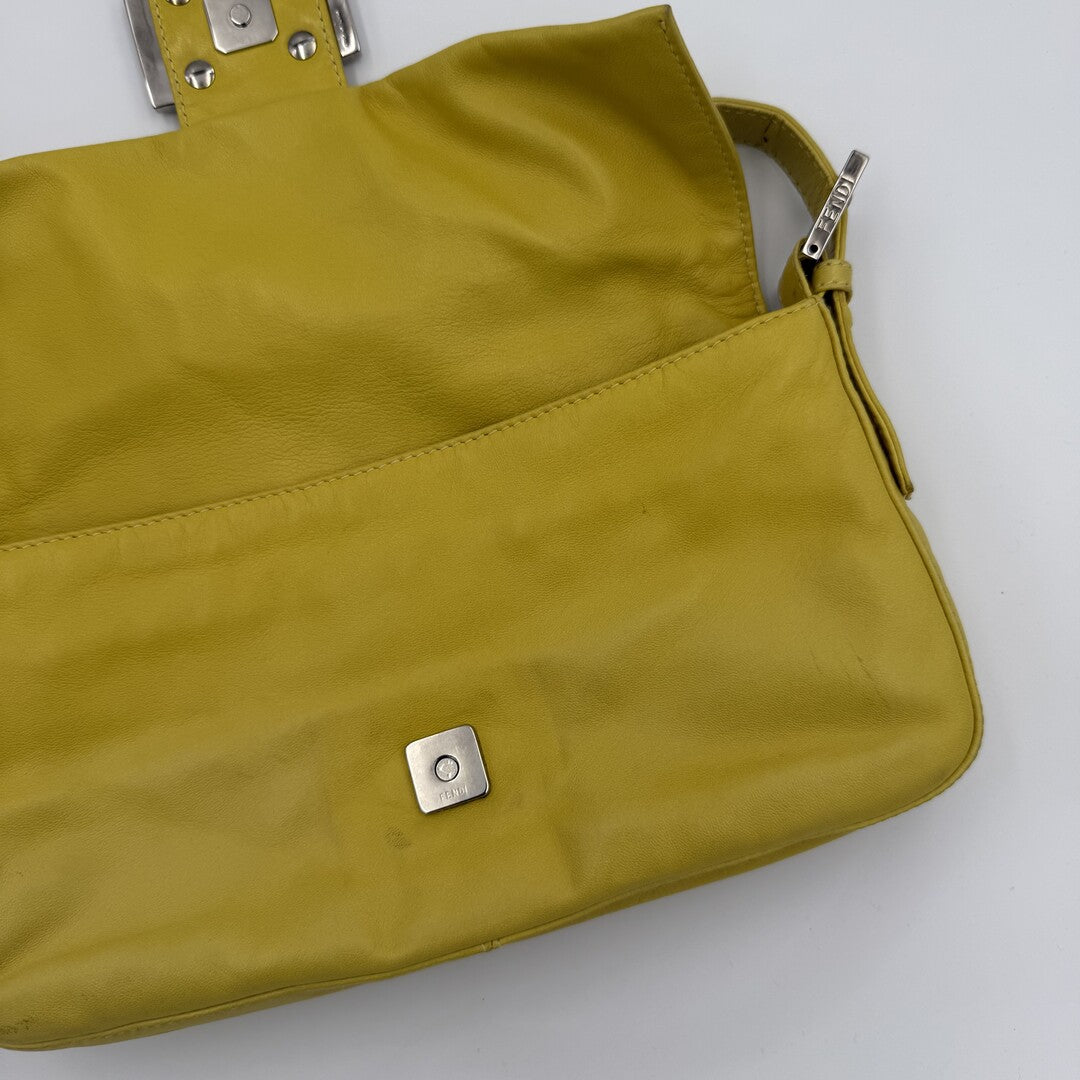 Fendi Mamma Baguette Yellow Leather Shoulder Bag