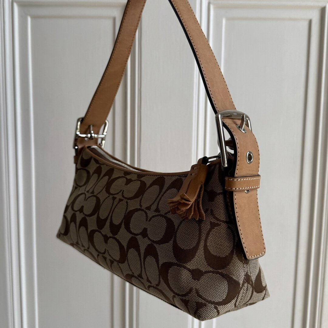 Coach Signature Tan Baguette Shoulder Bag