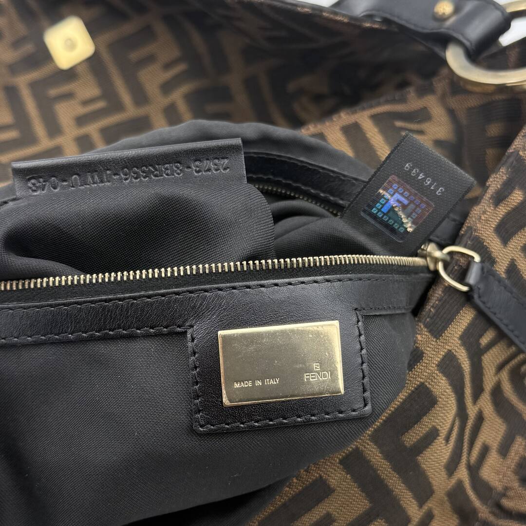 Fendi Zucca Charm Dark Brown Large Shoulder Bag