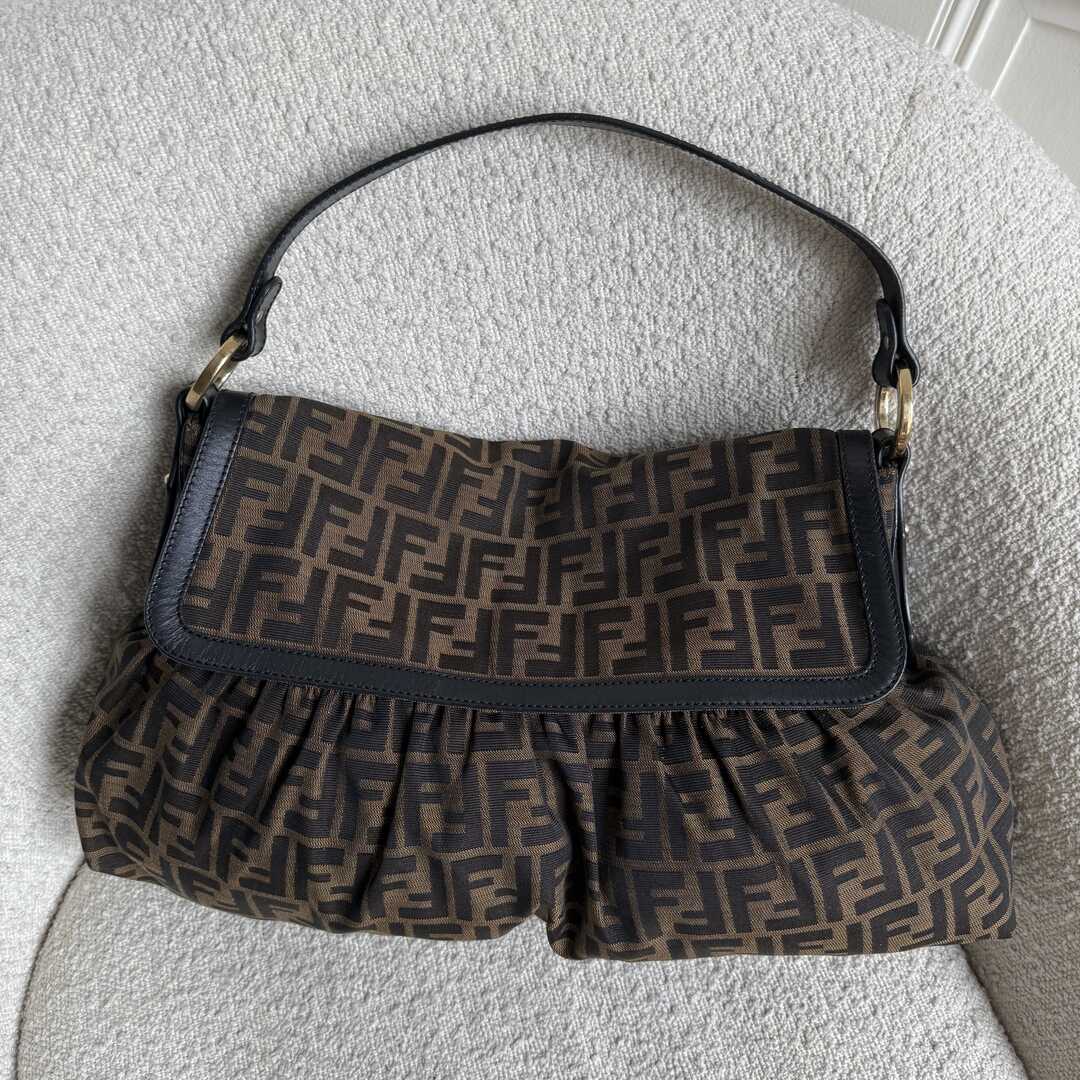 Fendi Zucca Charm Dark Brown Large Shoulder Bag