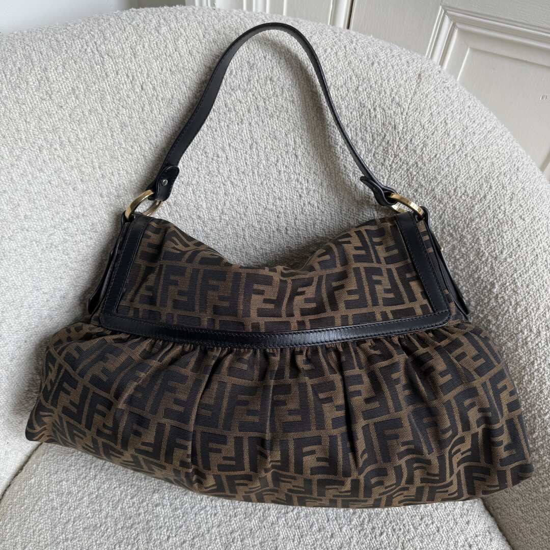 Fendi Zucca Charm Dark Brown Large Shoulder Bag