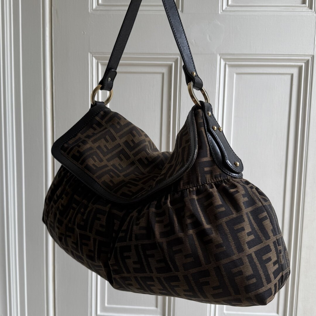Fendi Zucca Charm Dark Brown Large Shoulder Bag