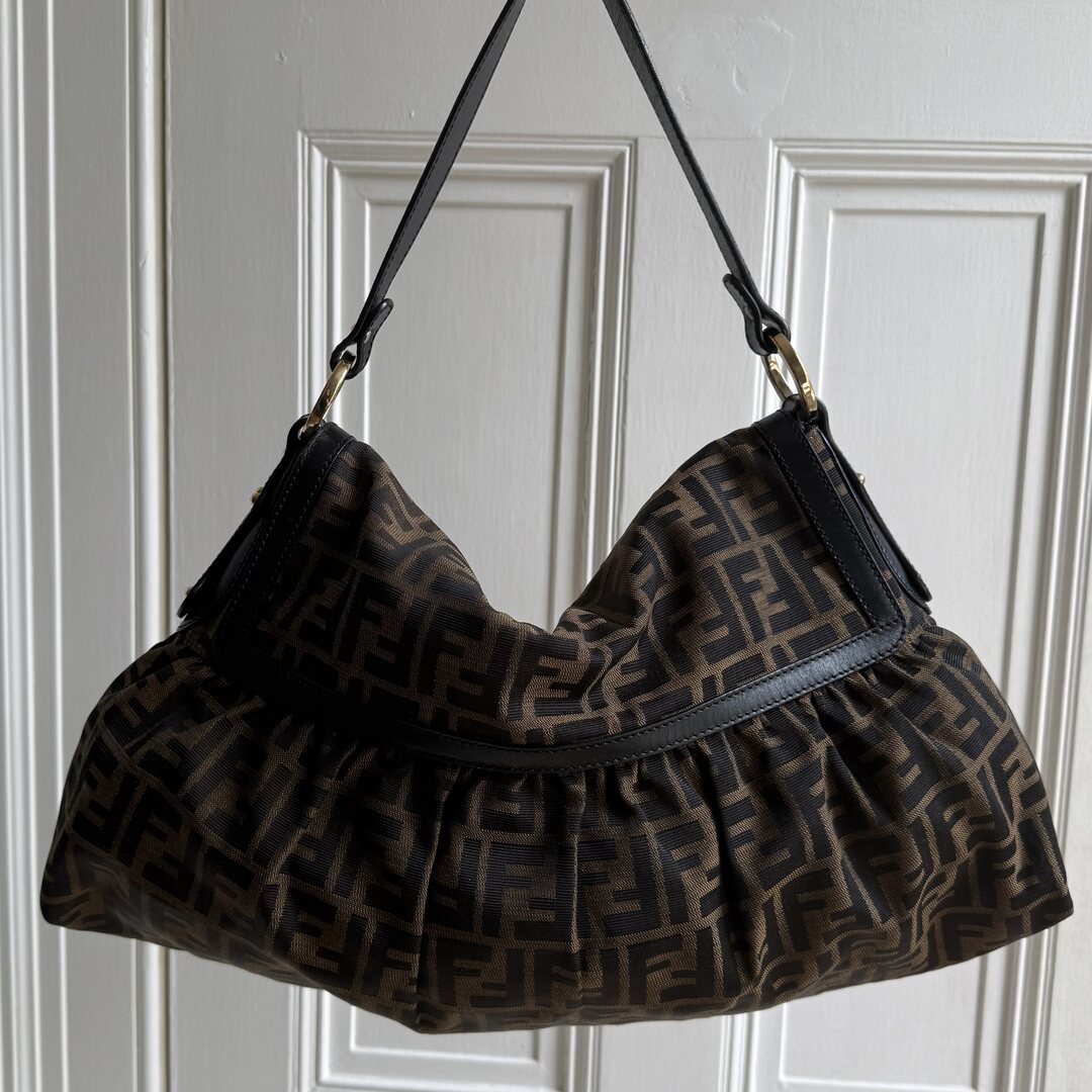 Fendi Zucca Charm Dark Brown Large Shoulder Bag