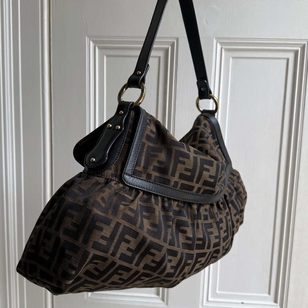 Fendi Zucca Charm Dark Brown Large Shoulder Bag