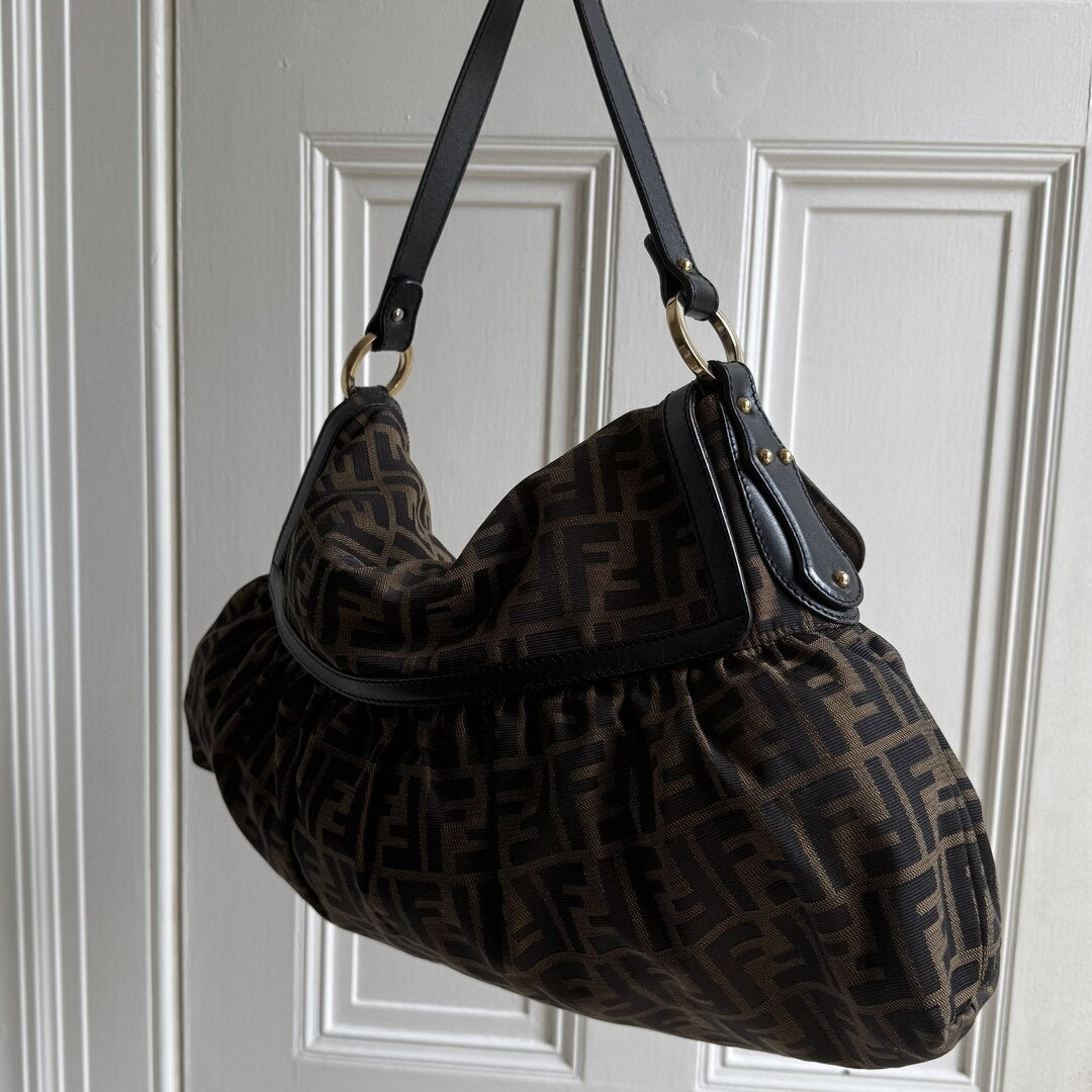 Fendi Zucca Charm Dark Brown Large Shoulder Bag