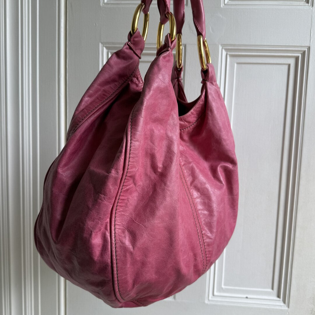Miu Miu Hobo Leather Pink Shoulder Bag