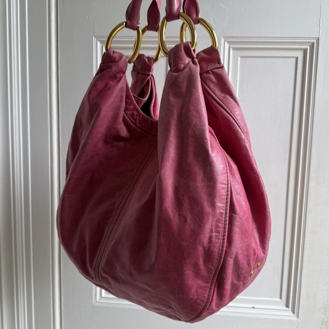Miu Miu Hobo Leather Pink Shoulder Bag