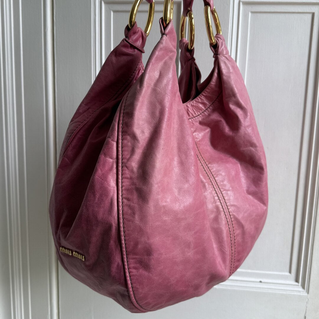 Miu Miu Hobo Leather Pink Shoulder Bag
