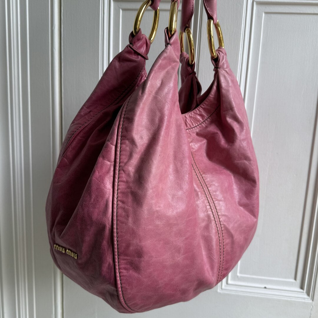 Miu Miu Hobo Leather Pink Shoulder Bag