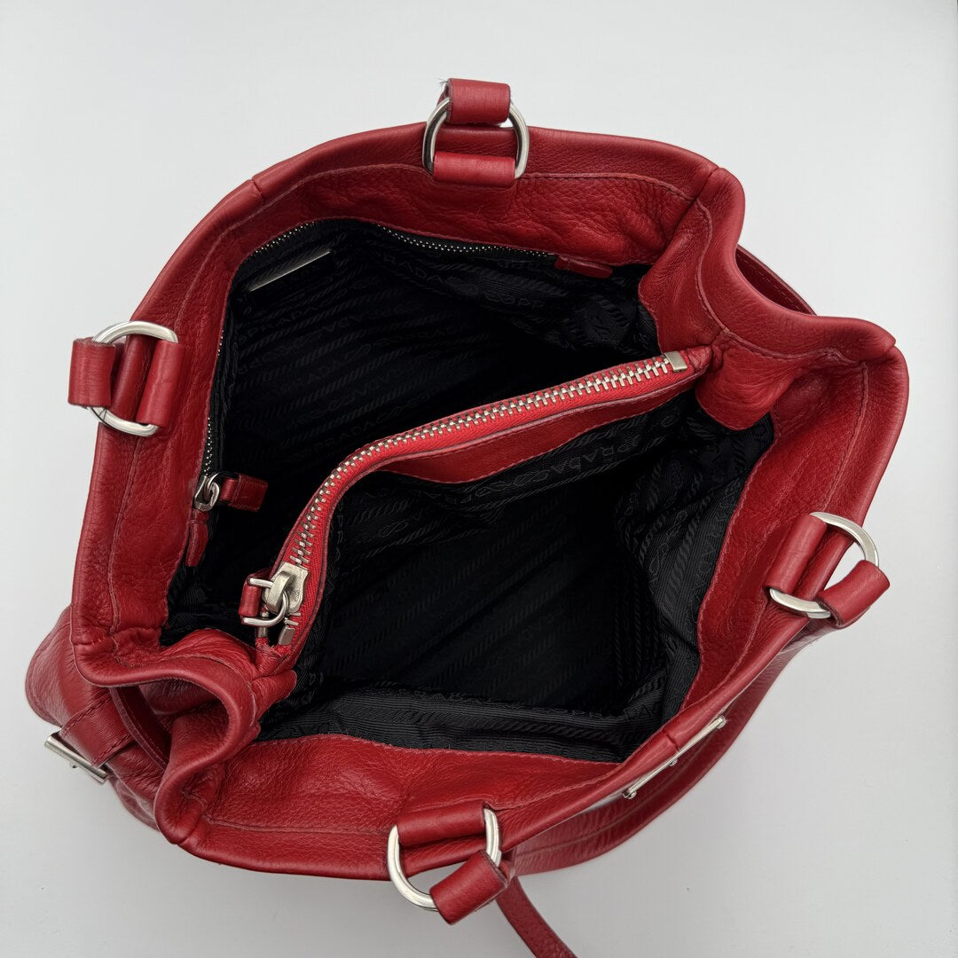 Prada Vitello Daino Leather Red Tote Bag