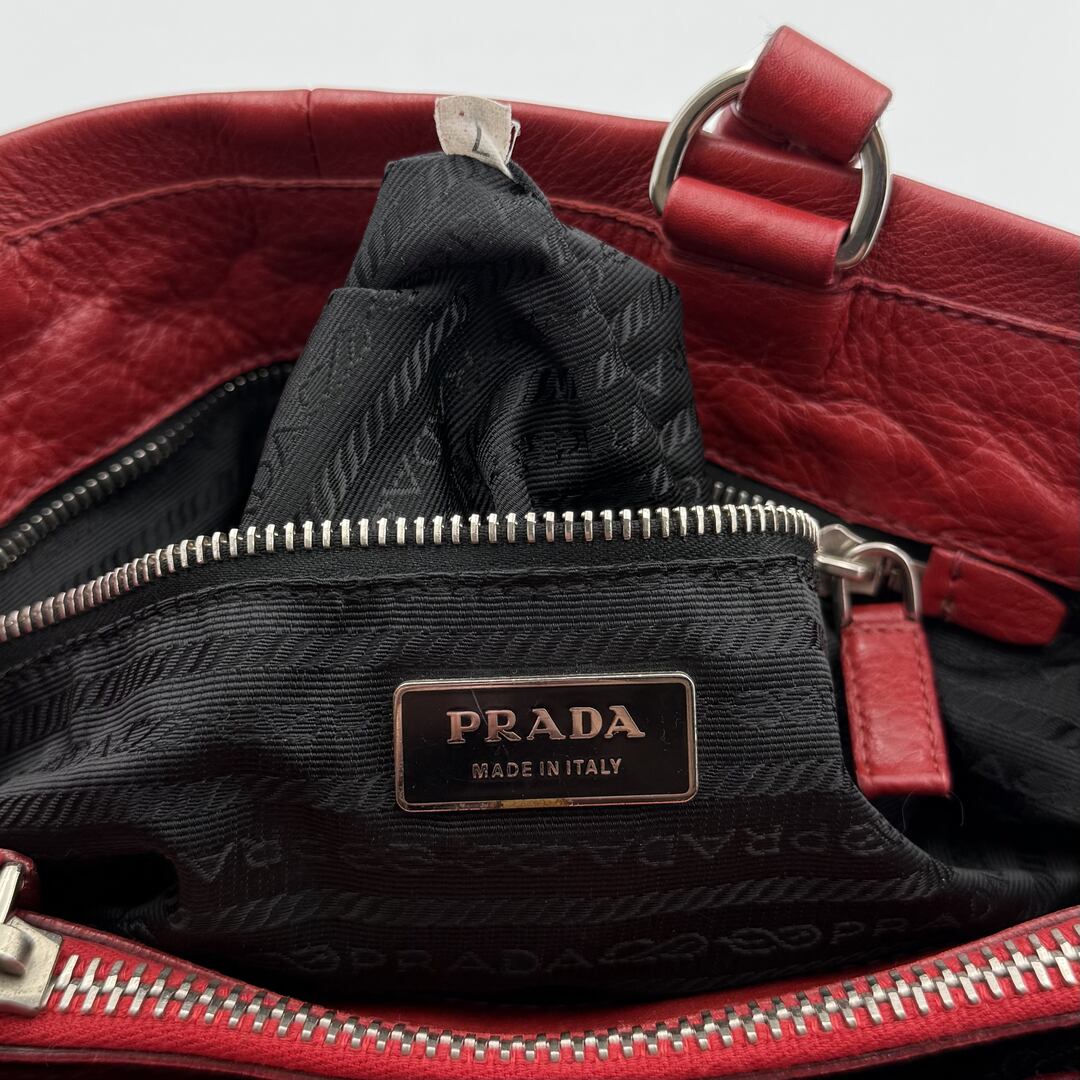Prada Vitello Daino Leather Red Tote Bag