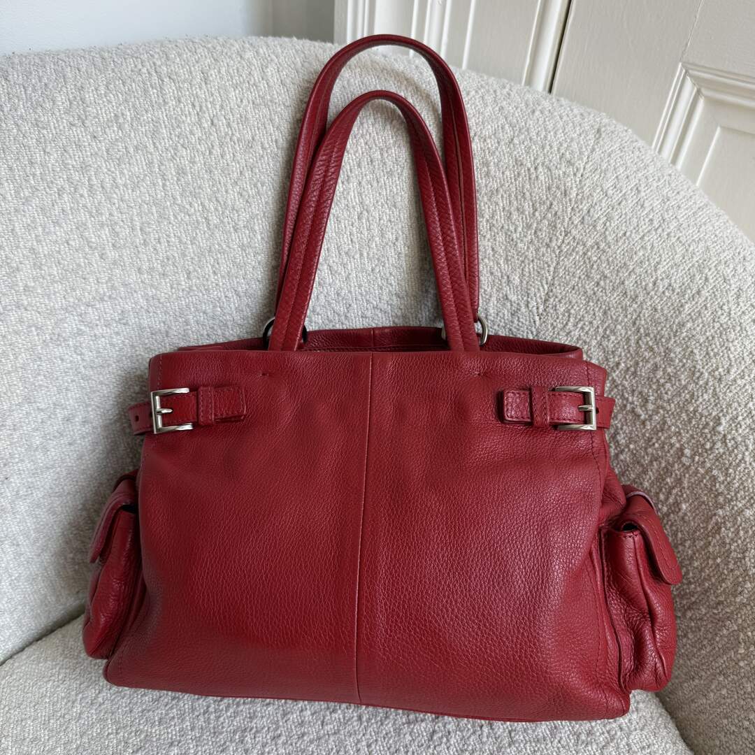Prada Vitello Daino Leather Red Tote Bag