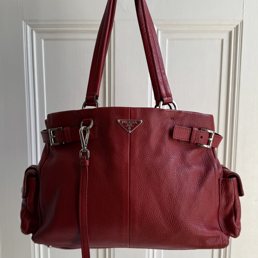 Prada Vitello Daino Leather Red Tote Bag