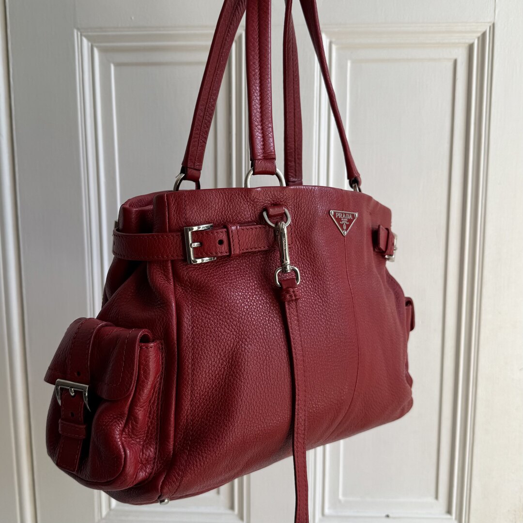 Prada Vitello Daino Leather Red Tote Bag