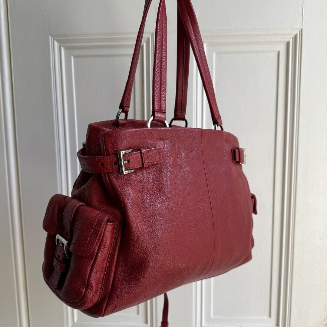 Prada Vitello Daino Leather Red Tote Bag