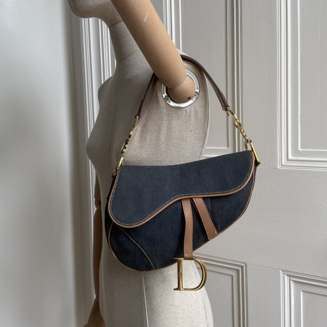 2002 Dior Saddle Denim Blue Handbag