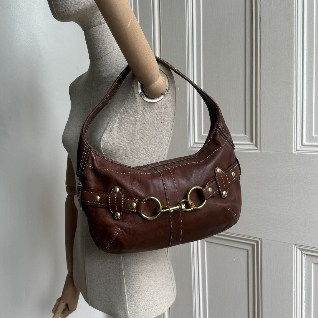 Coach Buckle Leather Brown Shoulder Bag