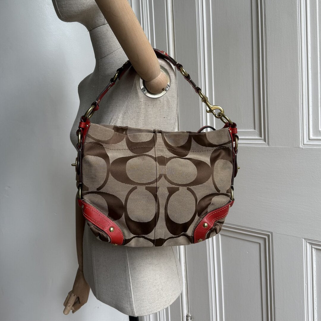 Coach Signature Red Studded Shoulder Bag