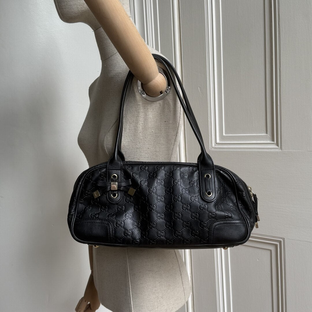 Gucci Guccissima Princy Black Leather Shoulder Bag