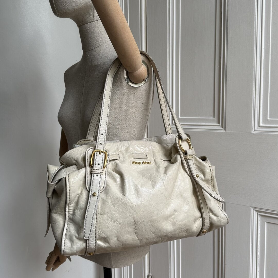 Miu Miu Vitello Leather White Tote Bag