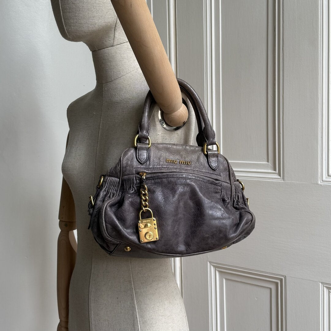 Miu Miu Charm Leather Purple Mini Handbag