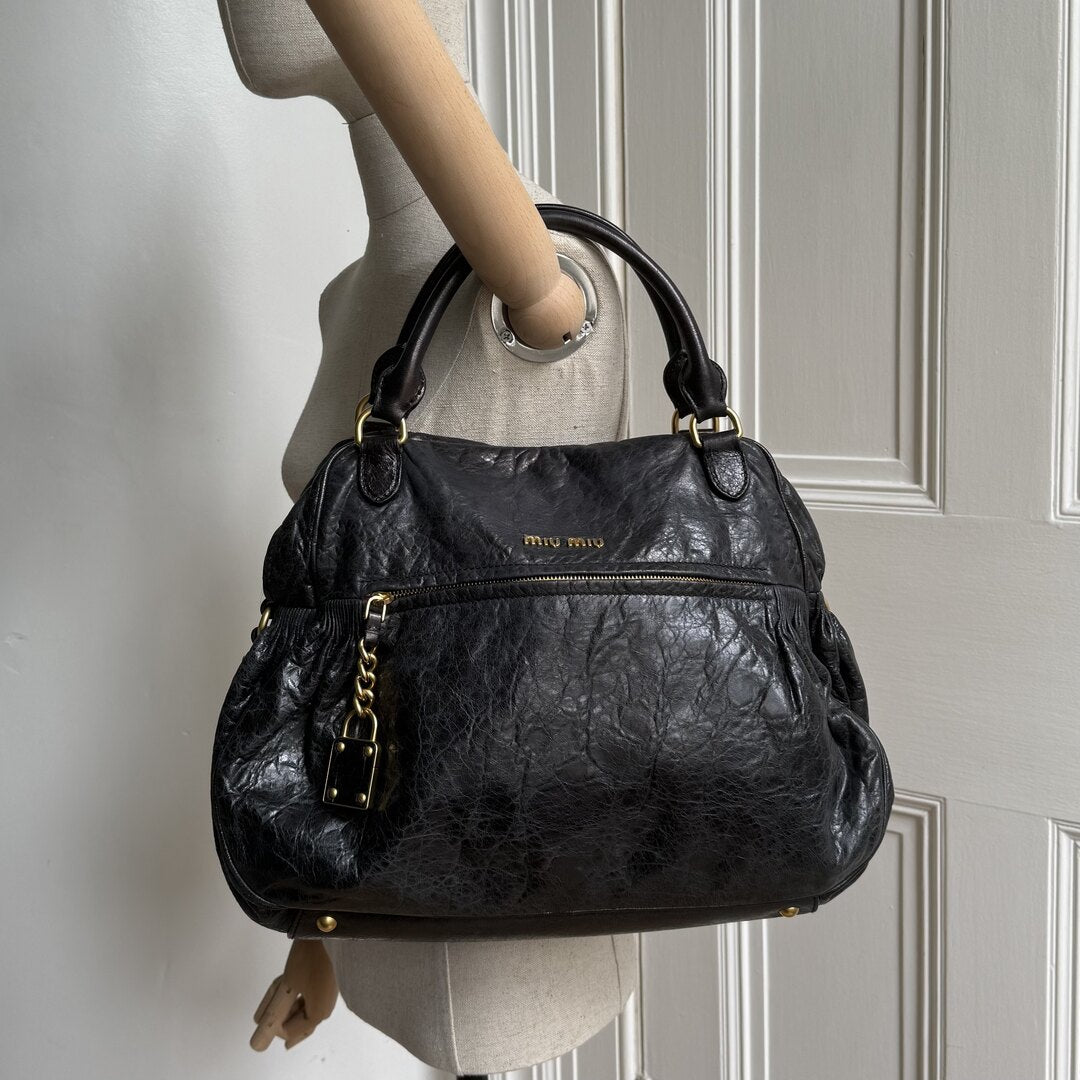 Miu Miu Charm Leather Black Handbag