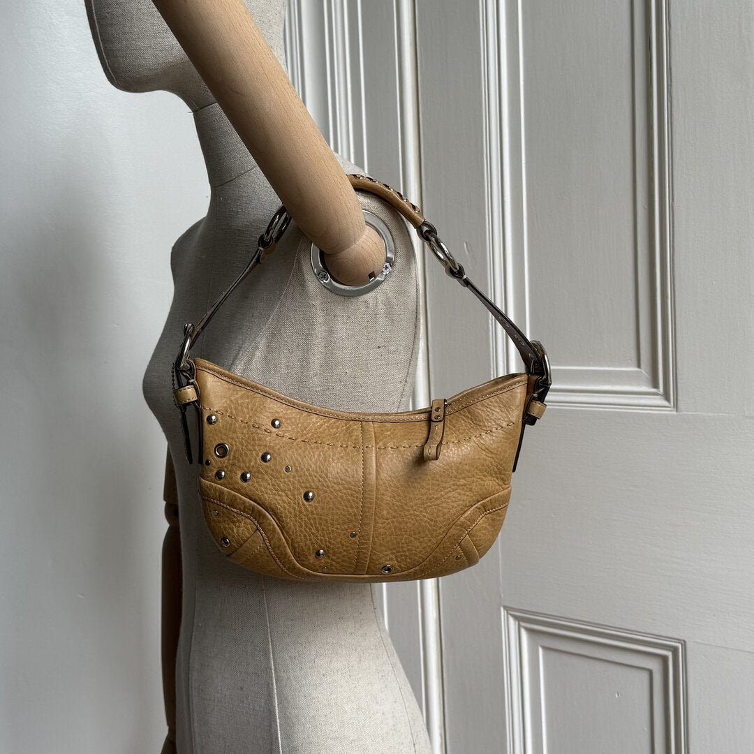 Coach Studded Croissant Light Brown Shoulder Bag