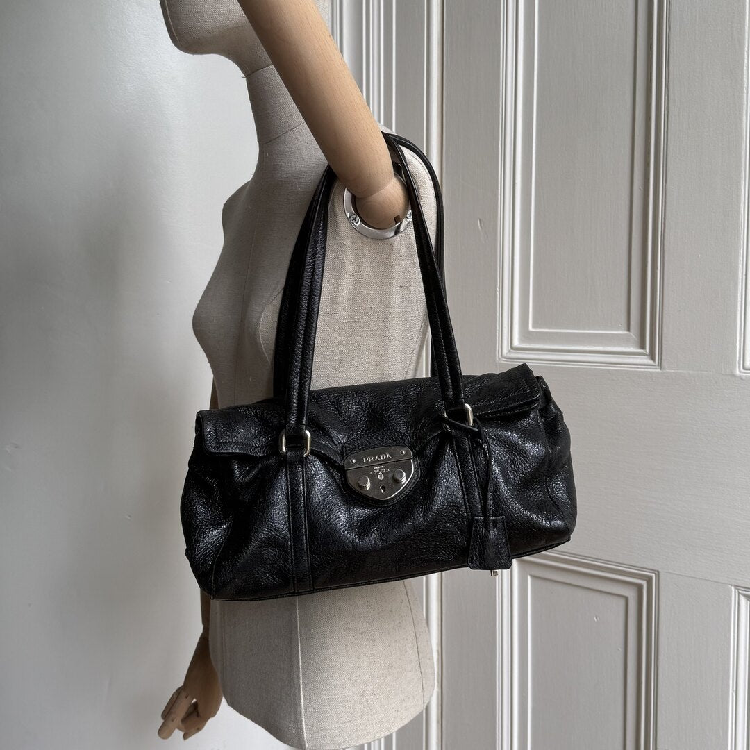 Prada Vitello Easy Leather Black Shoulder Bag