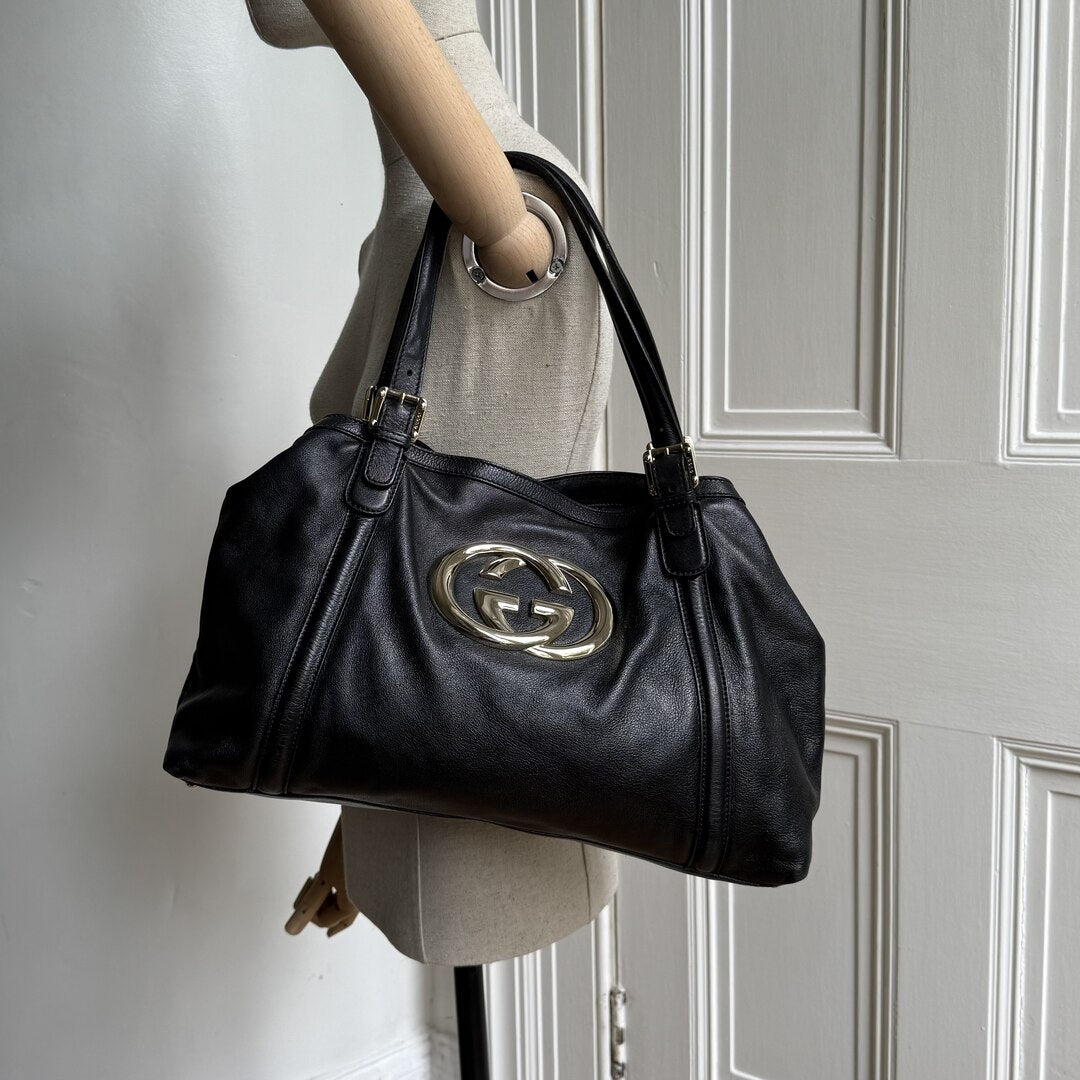 Gucci GG Britt Leather Black Tote Bag