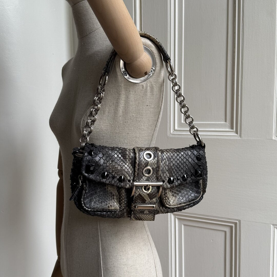 Prada Python Catena Leather Buckle Shoulder Bag