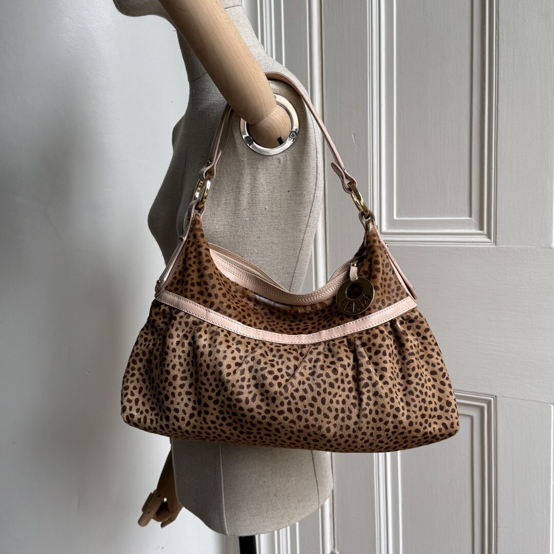 Fendi Leopard Pony Hair Charm Shoulder Bag