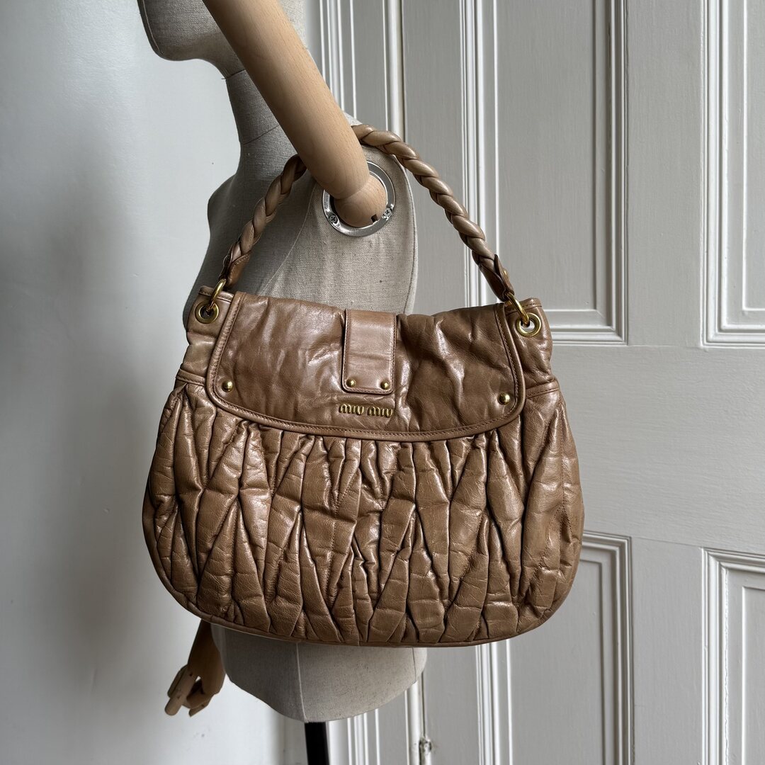 Miu Miu Matelasse Leather Brown Shoulder Bag