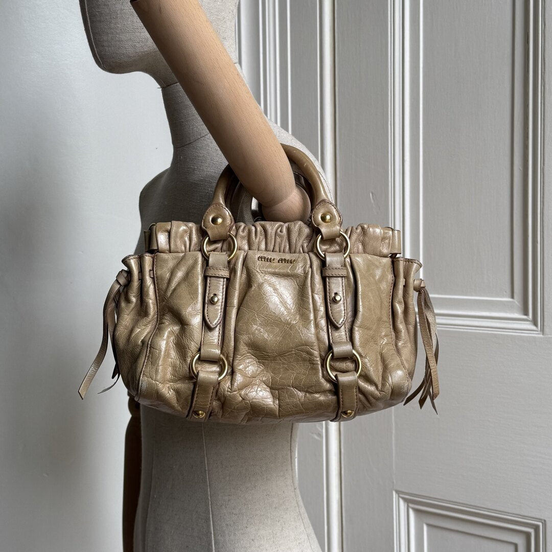 Miu Miu Mini Vitello Leather Beige Handbag