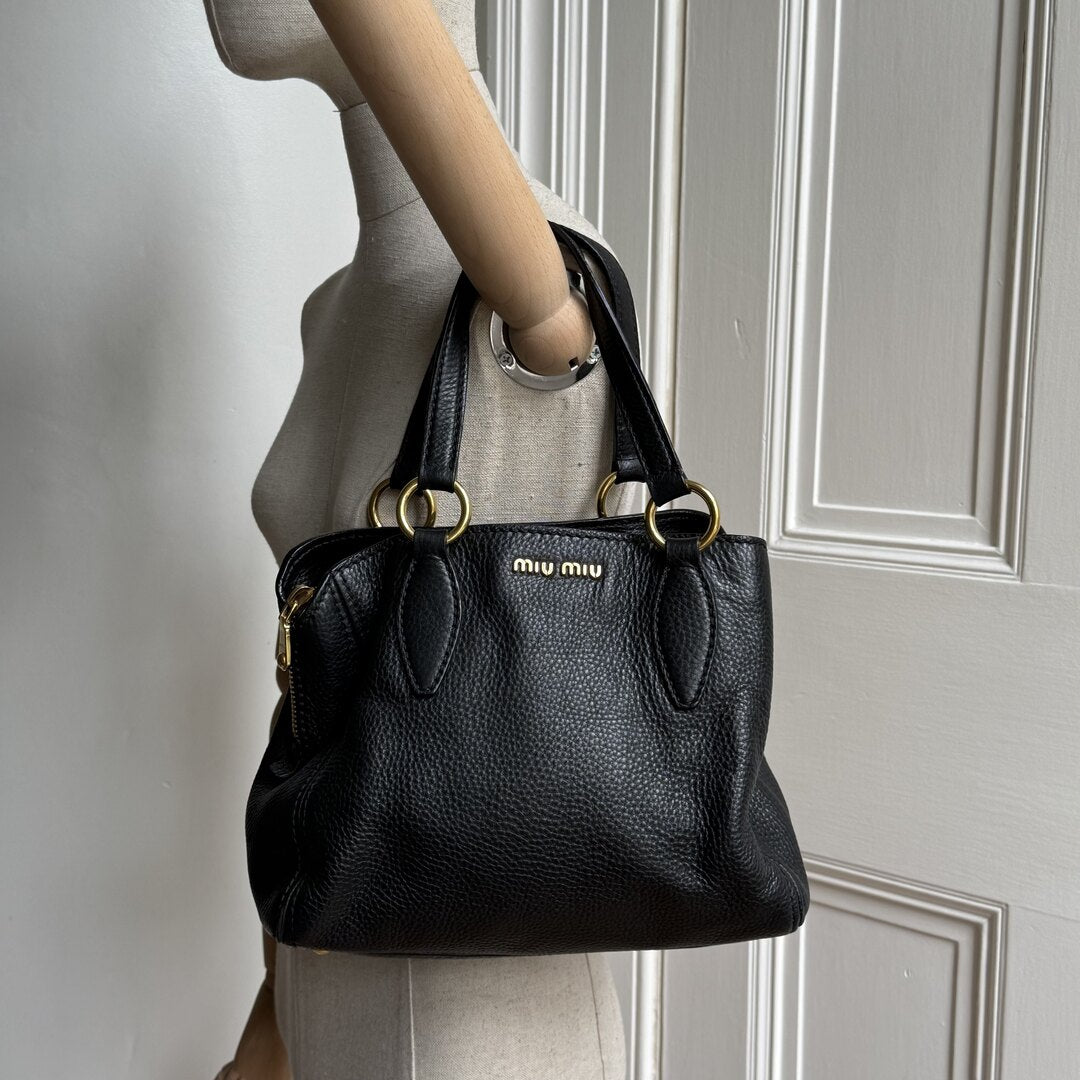 Miu Miu Vitello Leather Black Handbag