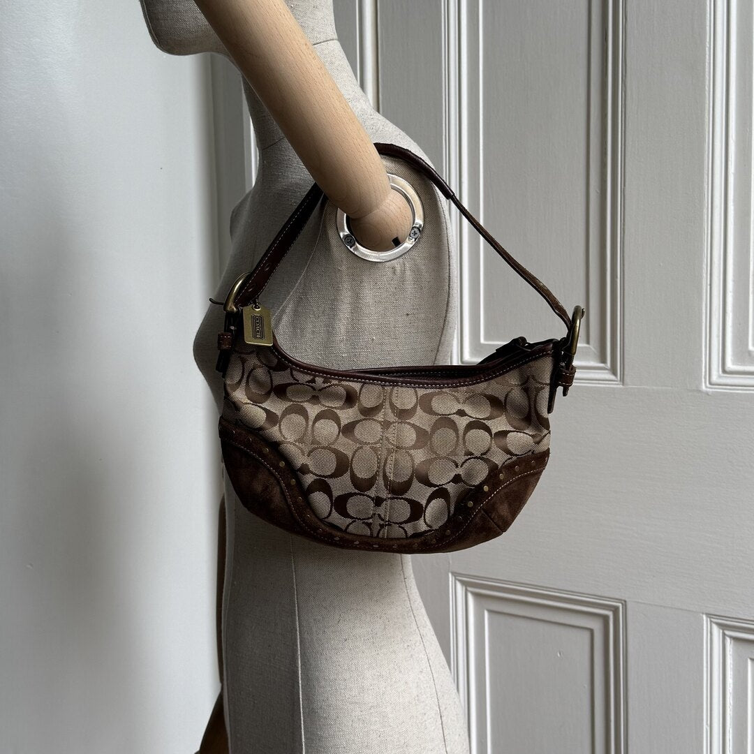 Coach Signature Studded Croissant Brown Shoulder Bag