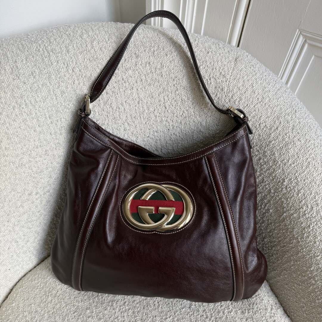 Gucci Britt Hobo Leather Brown Shoulder Bag