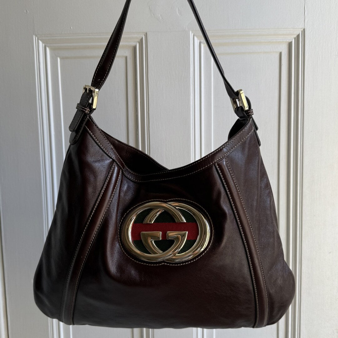 Gucci Britt Hobo Leather Brown Shoulder Bag