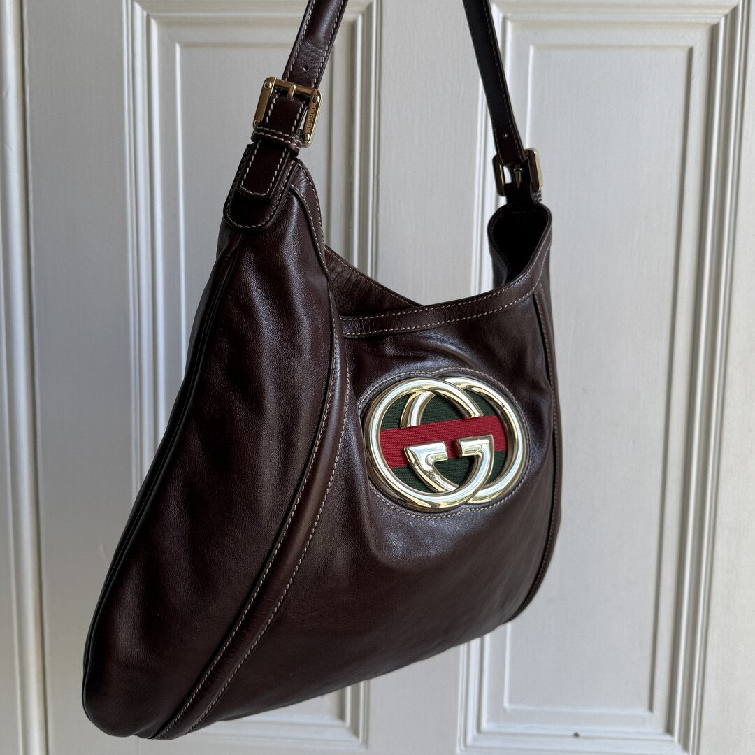Gucci Britt Hobo Leather Brown Shoulder Bag